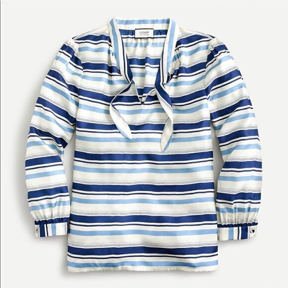 J. Crew collection 100% silk twill stripe tie neck blouse top shirt - Picture 1 of 9